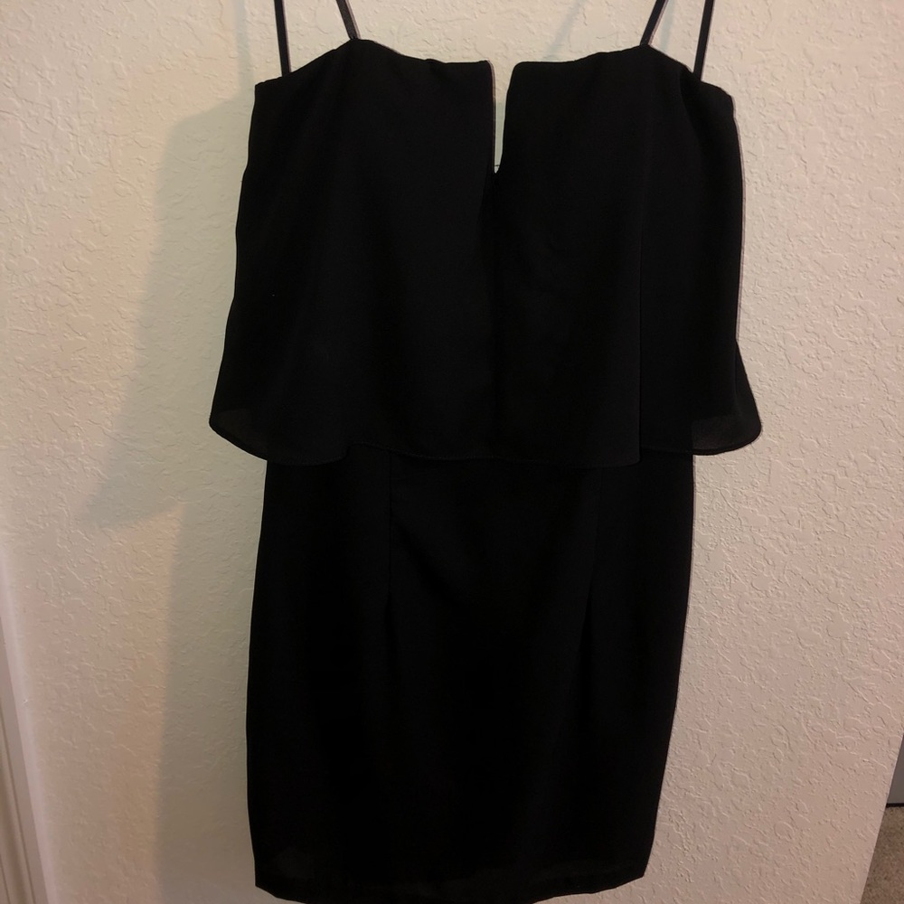 Black Strapless Front Slit Shift Dress